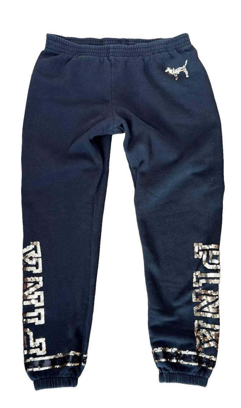 Y2K VICTORIA'S SECRET PINK Sweatpants BLING CAMPUS PANT BLACK BLING S Rare 2014